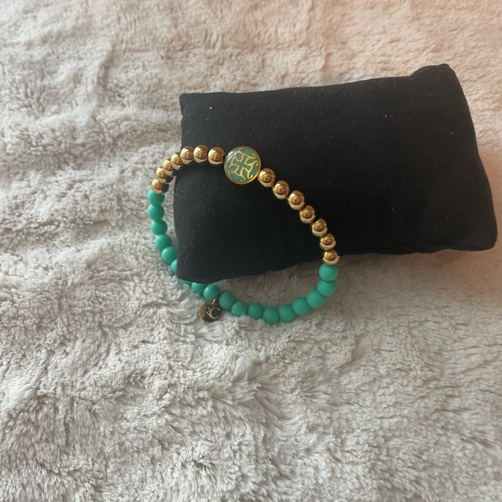Rustic Cuff Mint and Gold Beaded Bracelet